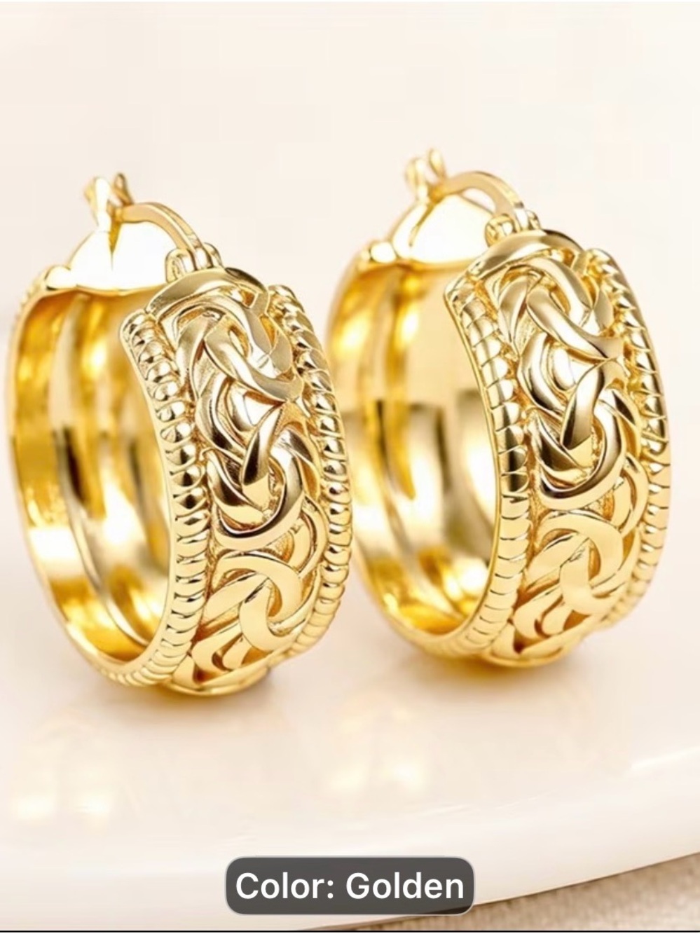 Vintage Gold-Tone Women's Hoop Earrings with Celtic Knot Detail - Picture 2 of 6